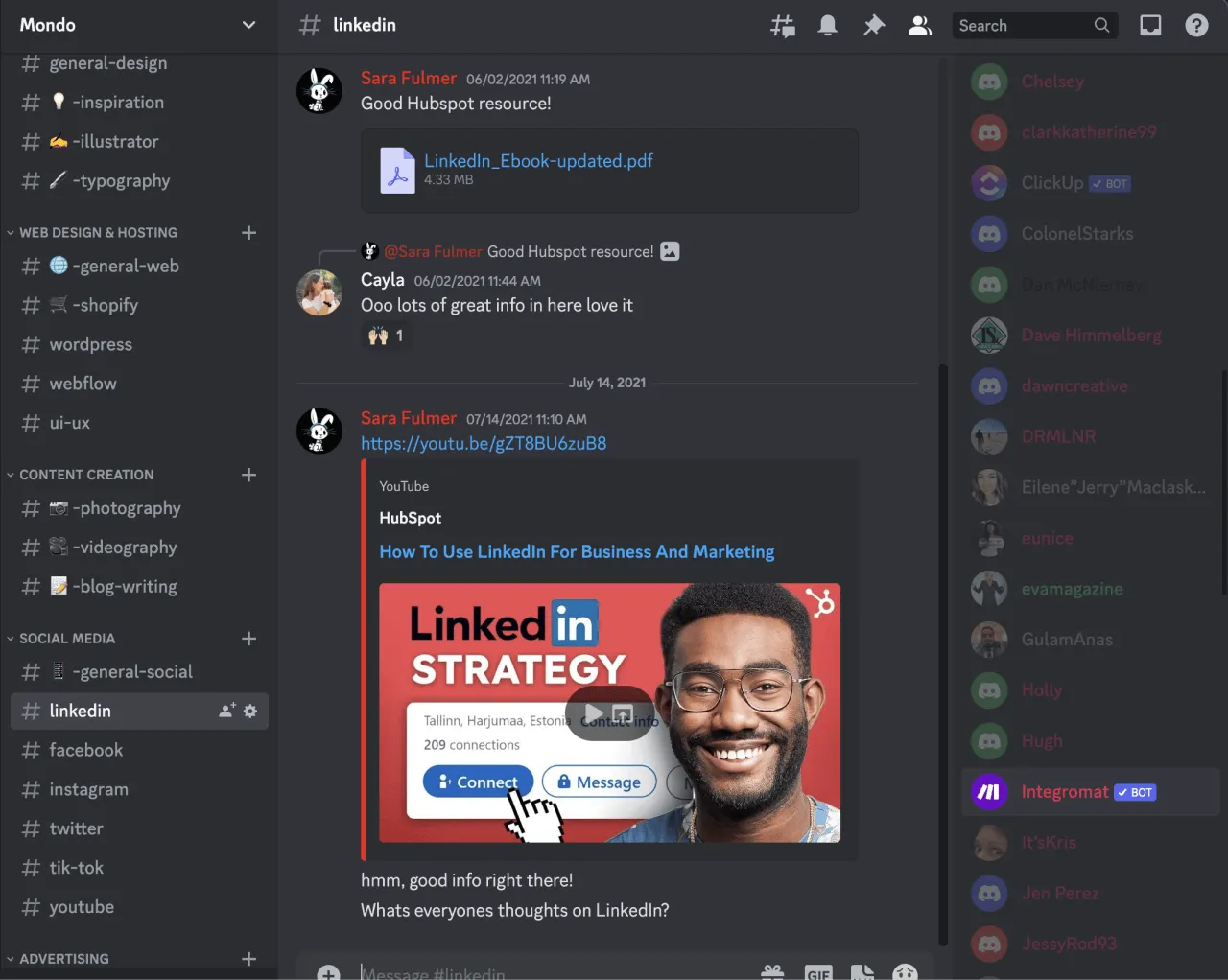 Preview of the Mondo Discord server showing channels and conversation